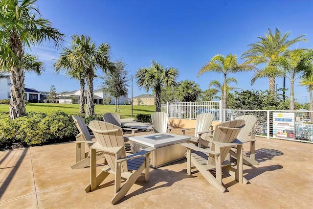 view of patio / terrace with a fire pit