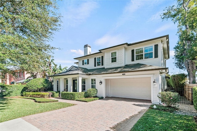 view of front of home with a garage and a front yard