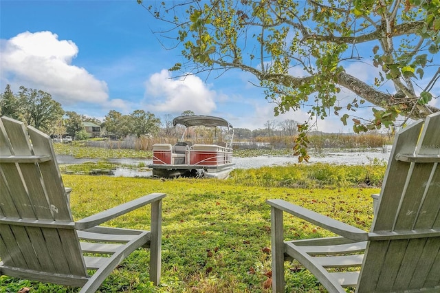 view of yard with a water view