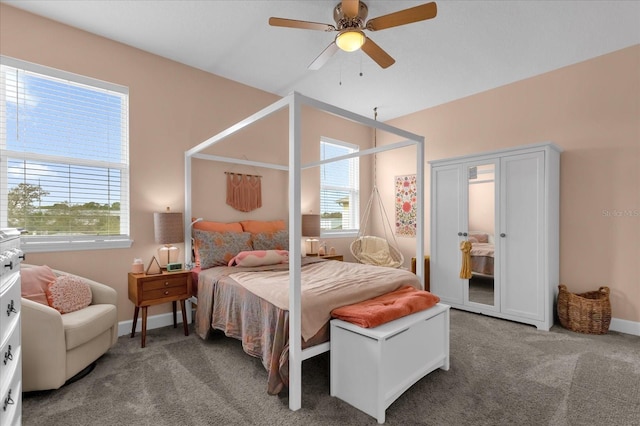 bedroom featuring carpet and ceiling fan