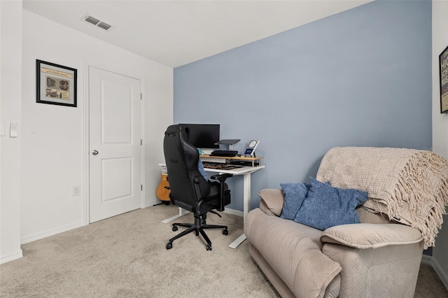 view of carpeted home office