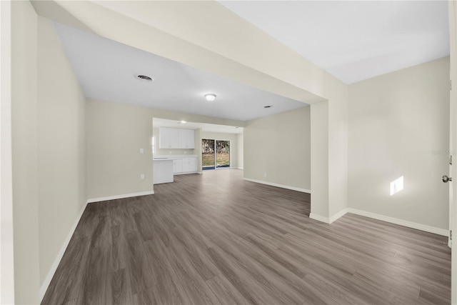 unfurnished living room featuring dark hardwood / wood-style flooring