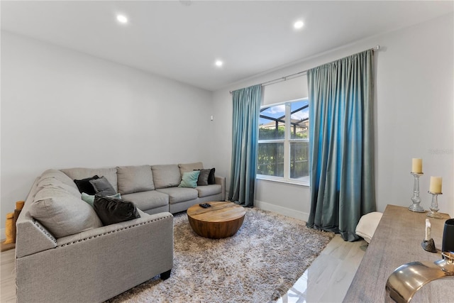 living room featuring light wood-type flooring