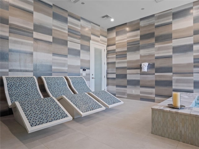 bathroom with tile patterned flooring