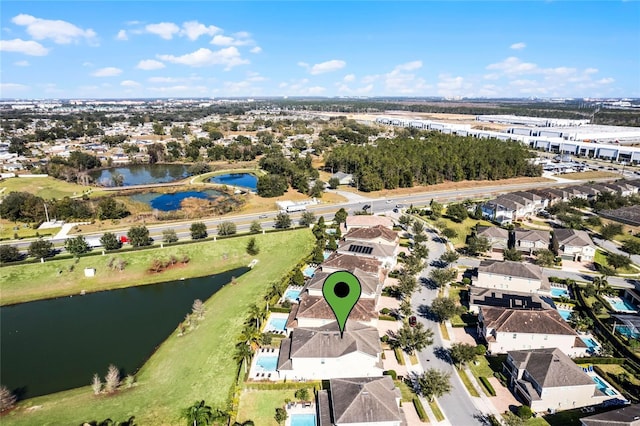 drone / aerial view featuring a water view