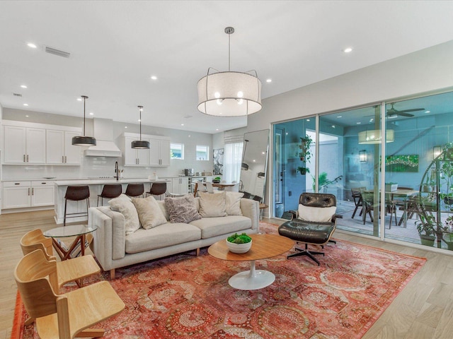 living room featuring light hardwood / wood-style flooring