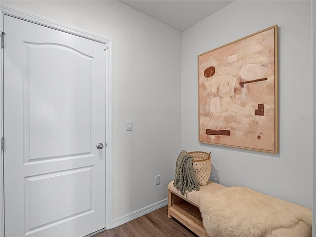 sitting room with dark hardwood / wood-style flooring