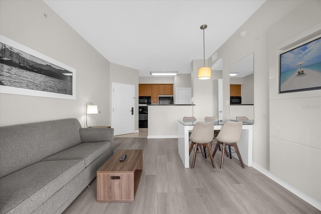 living room with light hardwood / wood-style floors