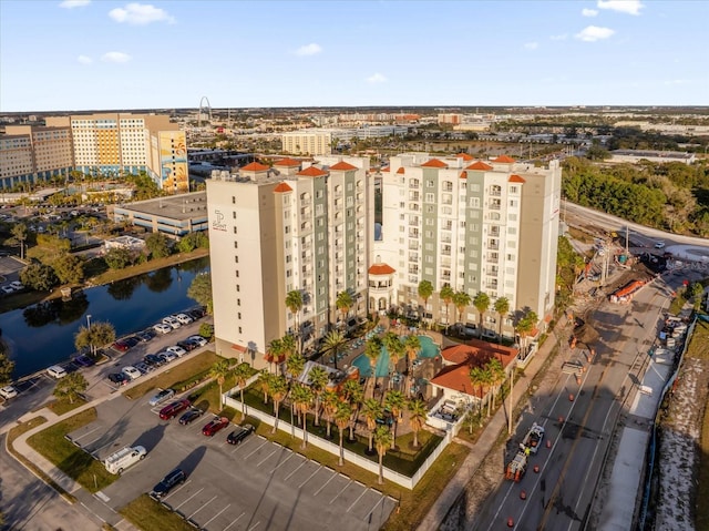 aerial view with a water view