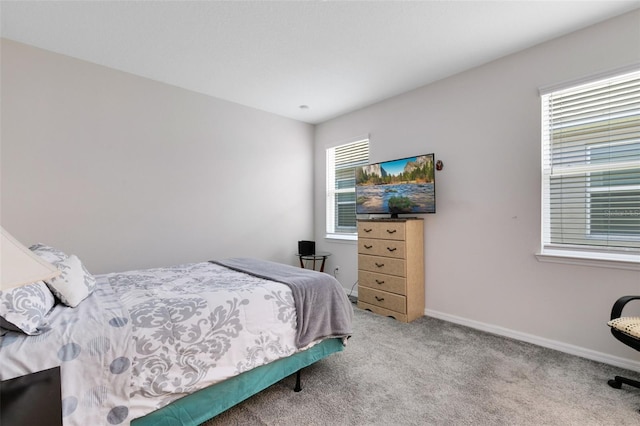 bedroom with multiple windows and carpet