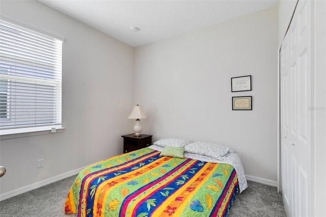 bedroom featuring a closet and carpet floors