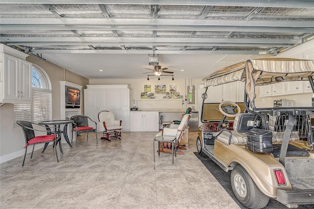 garage featuring ceiling fan