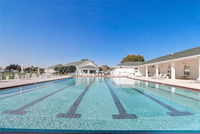 view of swimming pool with a patio