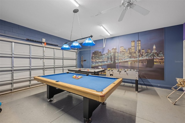 playroom featuring ceiling fan and pool table