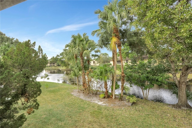 view of yard with a water view