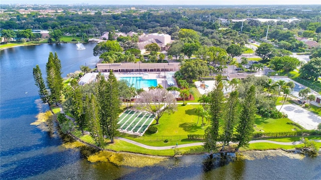 aerial view with a water view