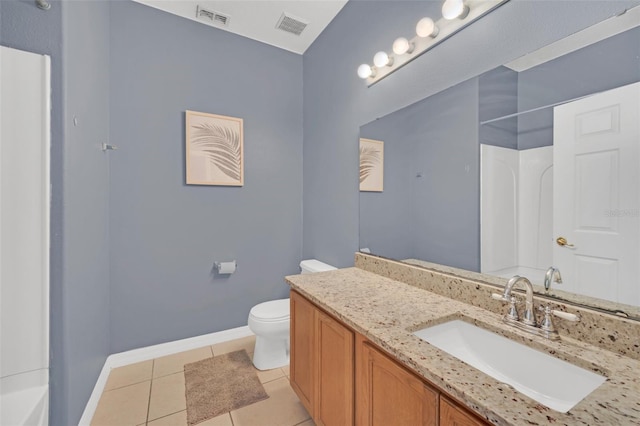 bathroom featuring tile patterned floors, vanity, and toilet