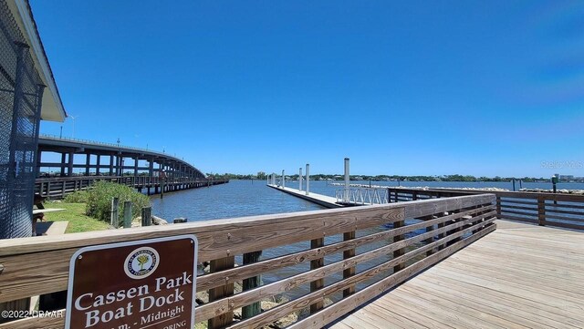 dock area with a water view