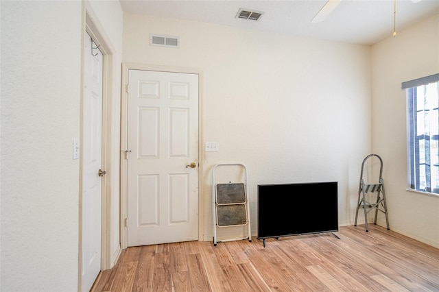 interior space featuring ceiling fan and light hardwood / wood-style floors