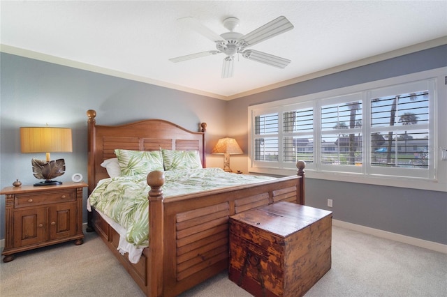 3663 S Atlantic Ave Unit 11D, New Smyrna Beach, FL 32169 - carpeted bedroom featuring ceiling fan and ornamental molding