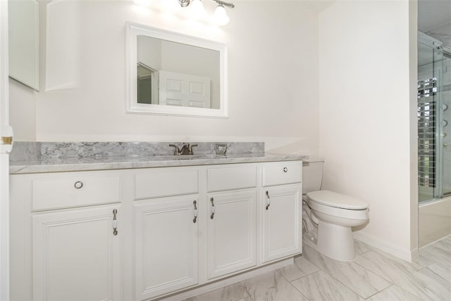 full bathroom with vanity, toilet, and combined bath / shower with glass door