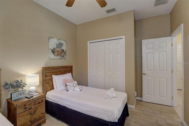 bedroom featuring a closet and ceiling fan