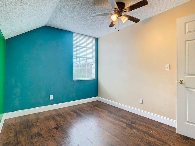 interior space with ceiling fan, a textured ceiling, and vaulted ceiling