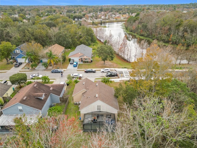 aerial view with a water view