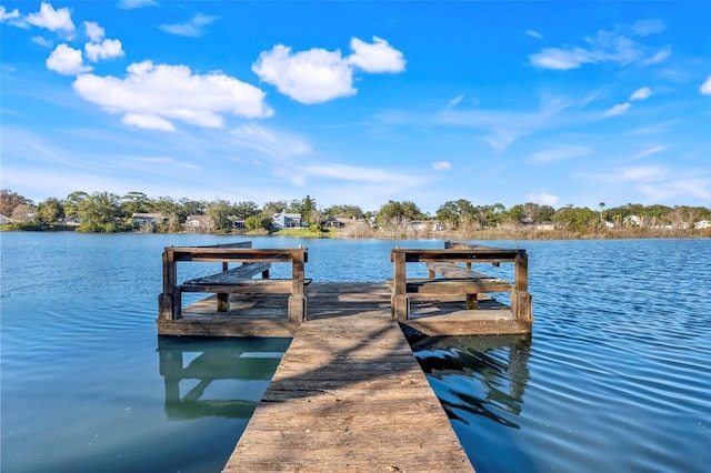 view of dock with a water view