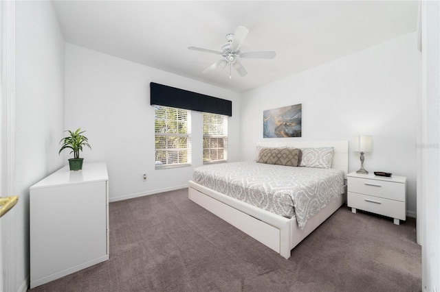 bedroom with ceiling fan and carpet