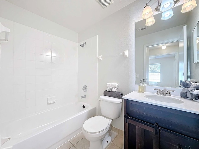 full bathroom featuring tile patterned floors, vanity, toilet, and tub / shower combination