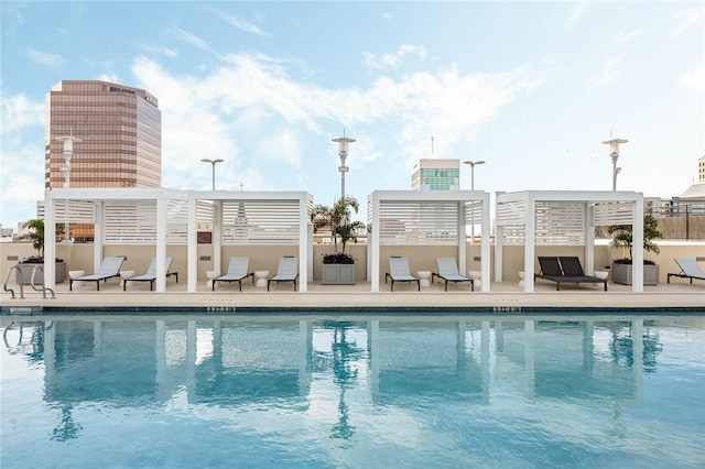 view of swimming pool with a patio