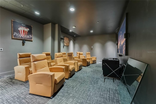 home theater featuring carpet floors