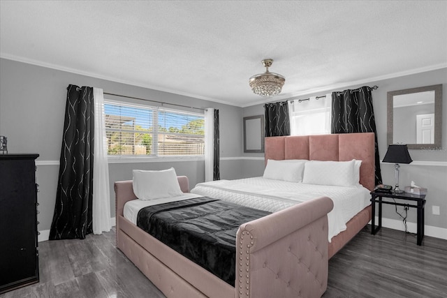 bedroom featuring dark wood-type flooring and ornamental molding