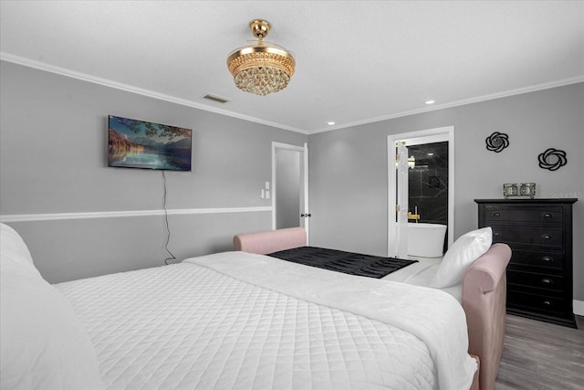 bedroom featuring crown molding and light wood-type flooring