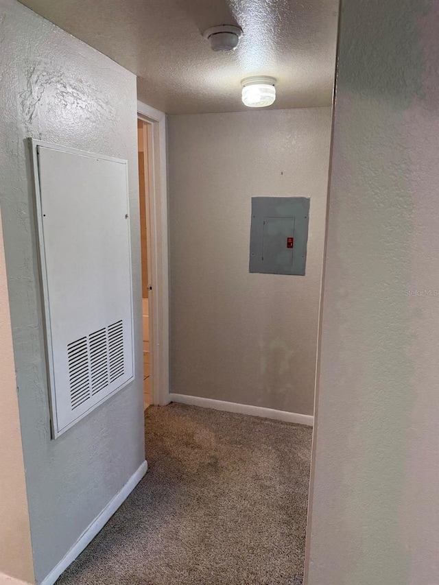 11538 Westwood Blvd Unit 226, Orlando, FL 32821 - corridor with electric panel, a textured ceiling, carpet, and a textured wall