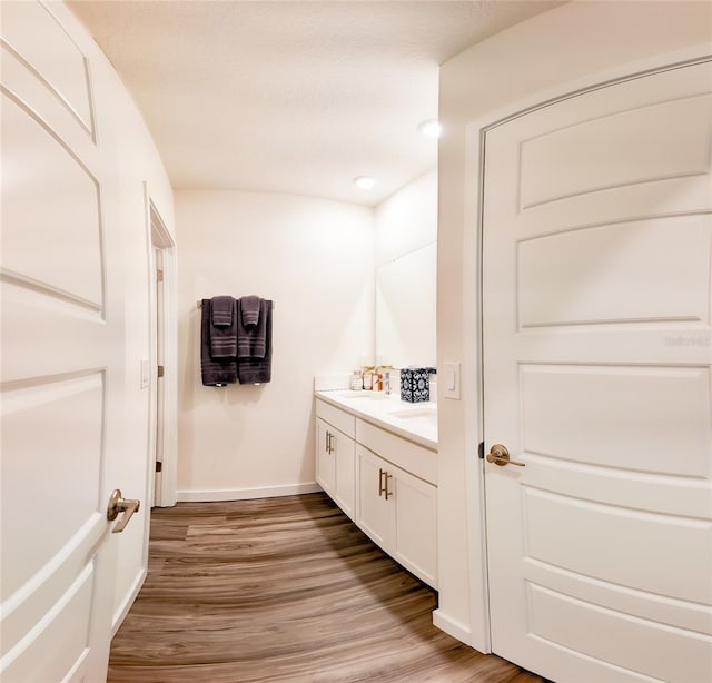 bathroom featuring vanity and hardwood / wood-style floors