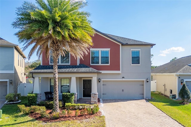 view of front of property featuring a garage and a front yard