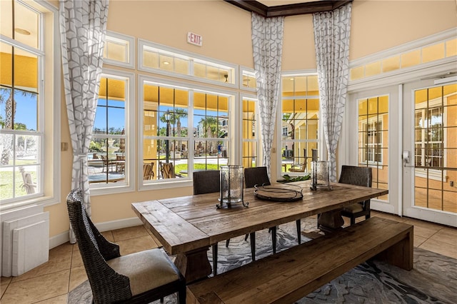 sunroom / solarium with french doors and radiator heating unit