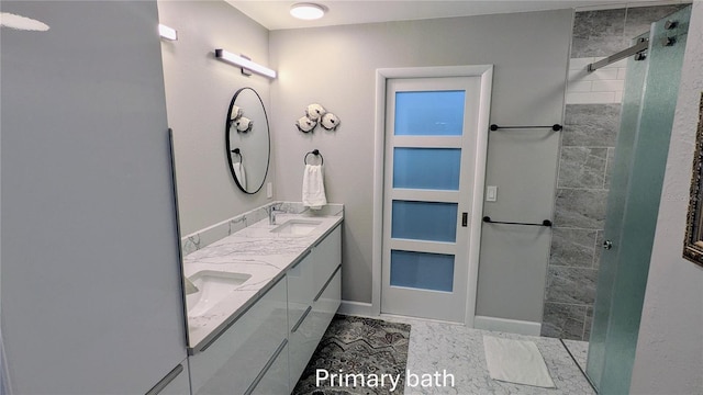 bathroom featuring vanity and walk in shower