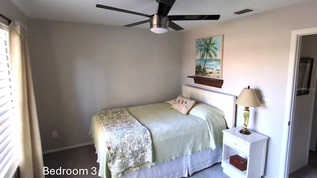 bedroom with carpet flooring and ceiling fan