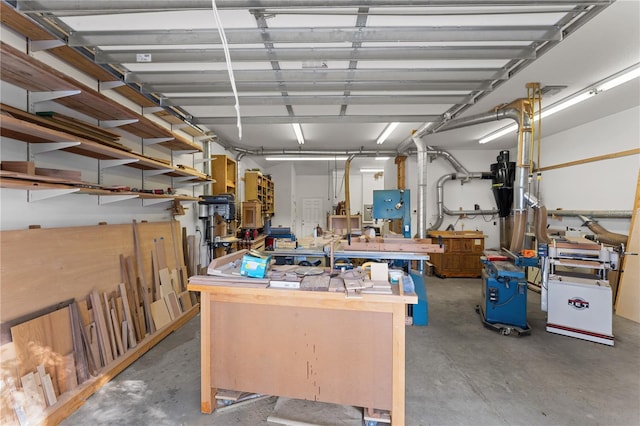 garage with a workshop area