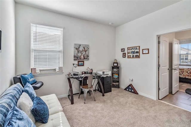 view of carpeted home office