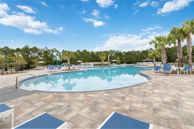 view of pool featuring a patio area