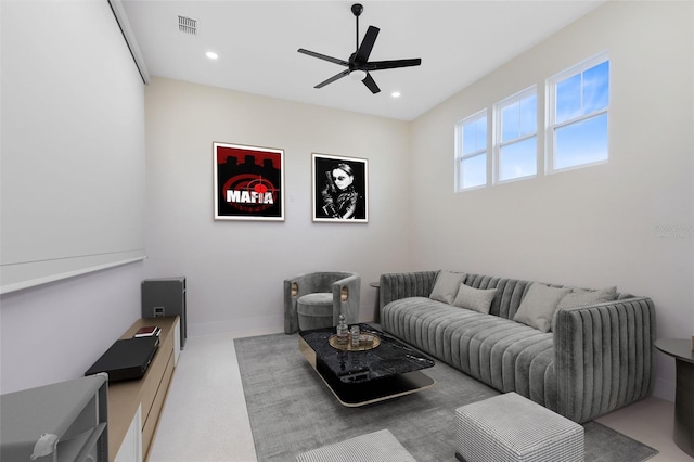 living room with ceiling fan