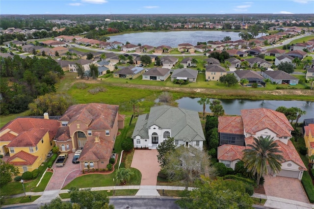 aerial view with a water view