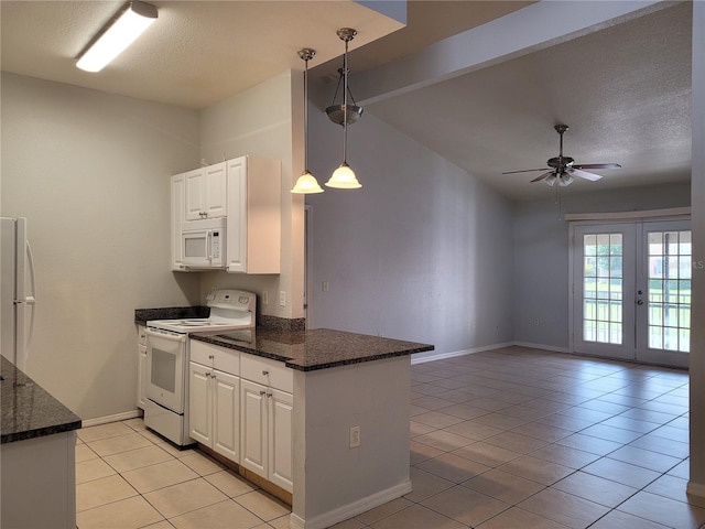 155 N Pearl Lake Cswy Unit 200, Altamonte Springs, FL 32714 - kitchen featuring white appliances, light tile patterned flooring, a ceiling fan, white cabinets, and french doors
