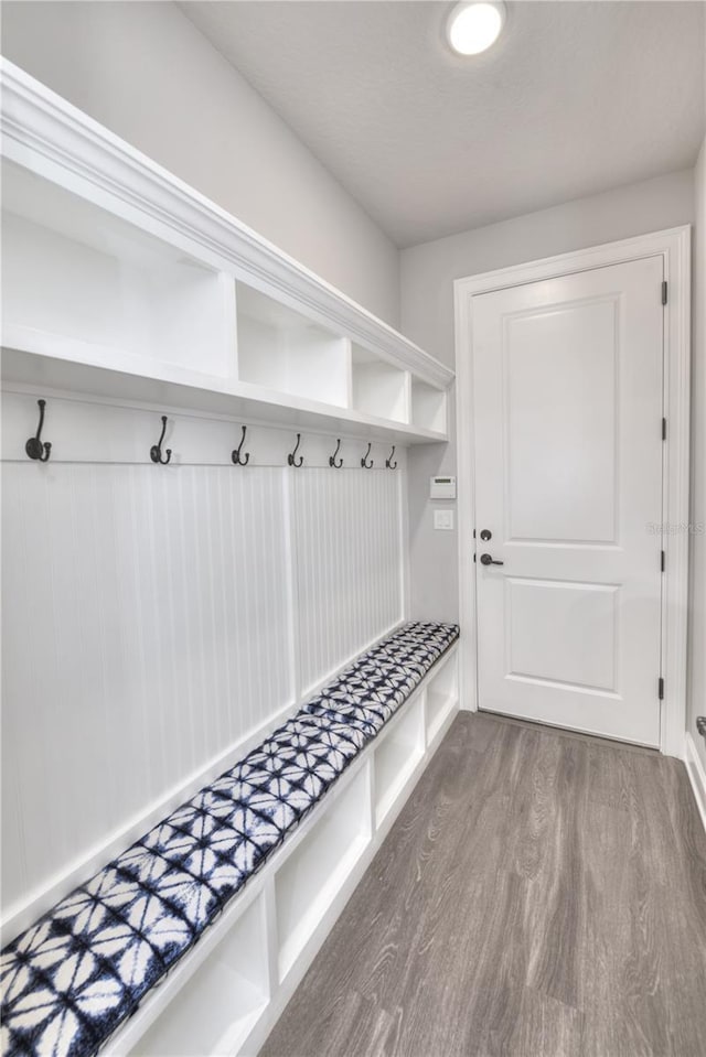 mudroom featuring wood-type flooring