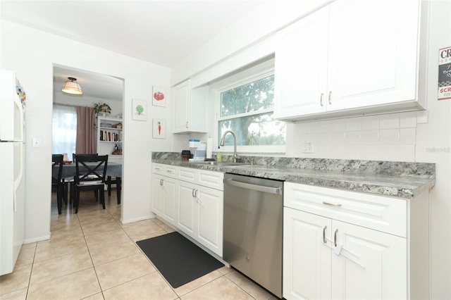 kitchen featuring dishwasher, white cabinets, white refrigerator, sink, and plenty of natural light