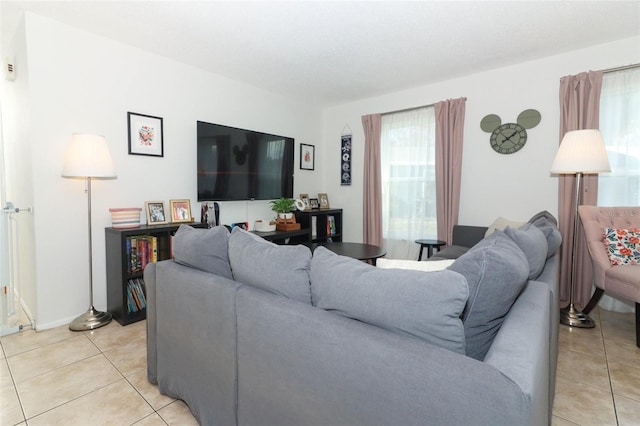 living room featuring light tile patterned floors